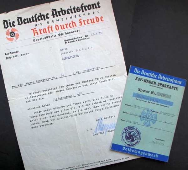 Volkswagen KdF Wagen Savingcard and letter 1939 (1592)